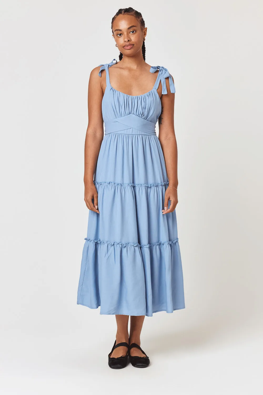 Light Blue Ruffle Midi Dress