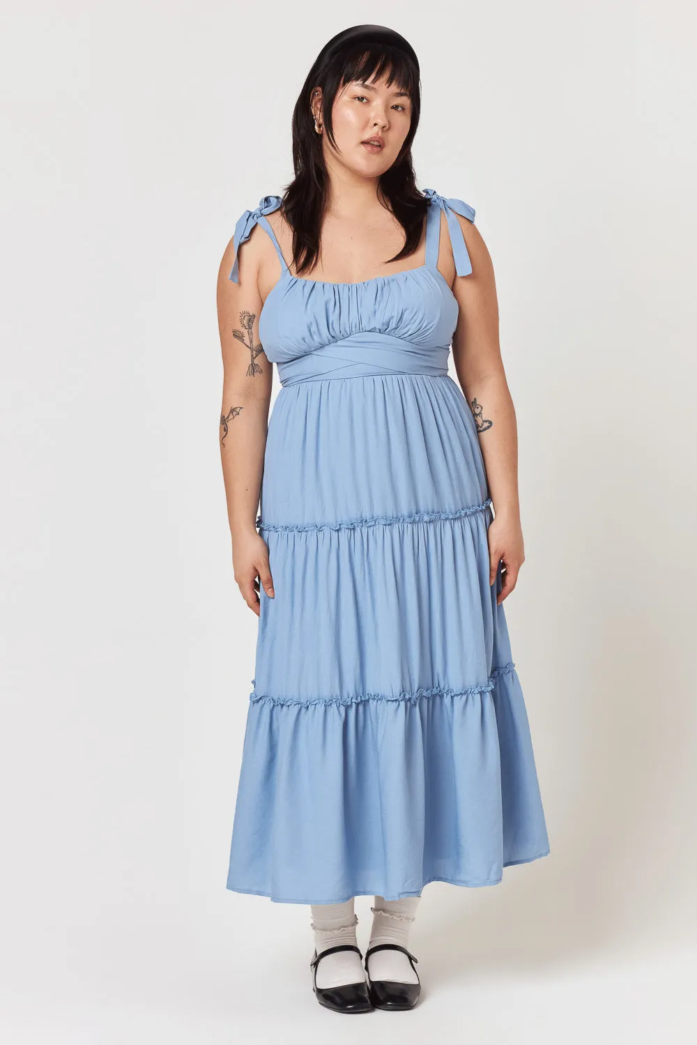 Light Blue Ruffle Midi Dress