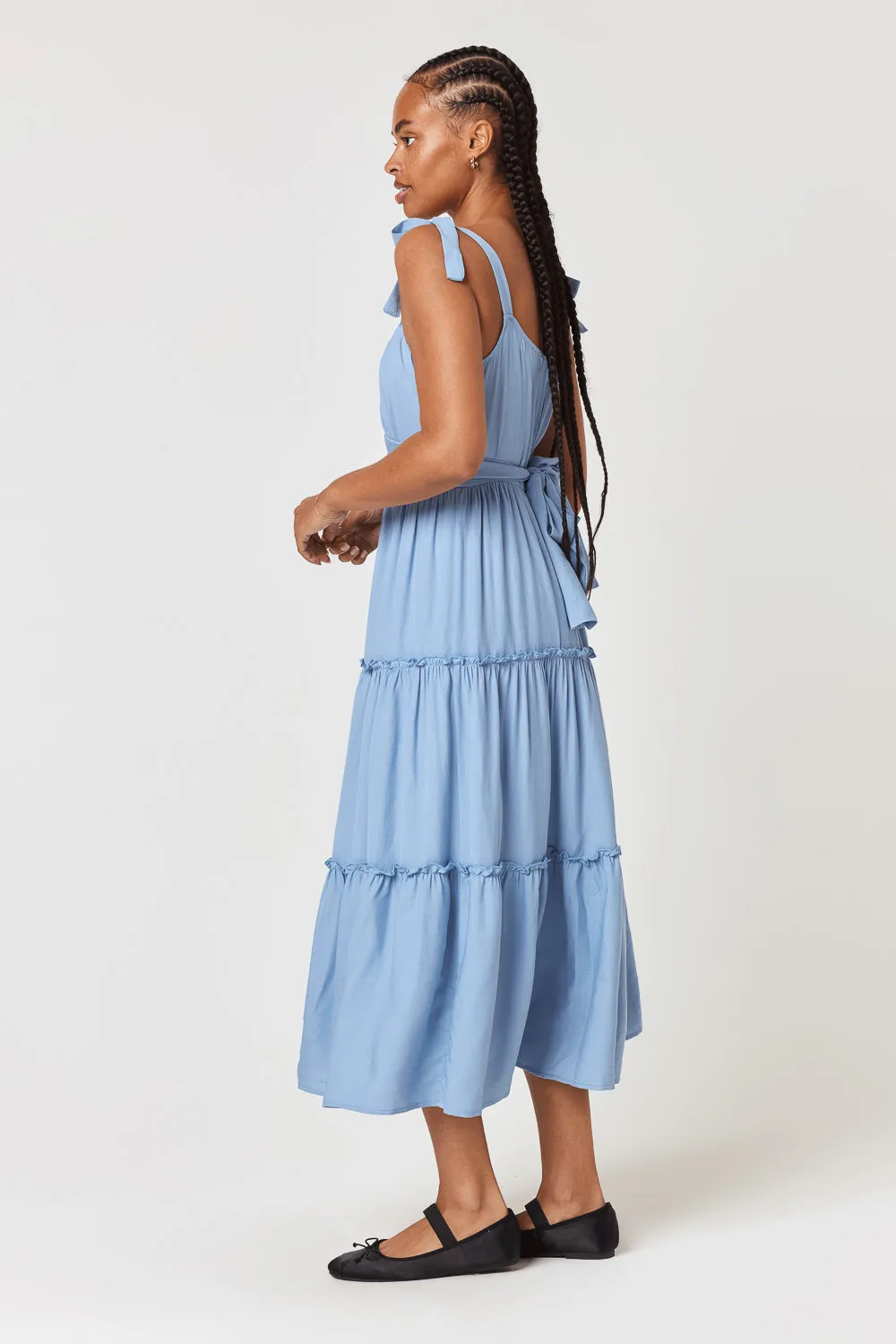 Light Blue Ruffle Midi Dress