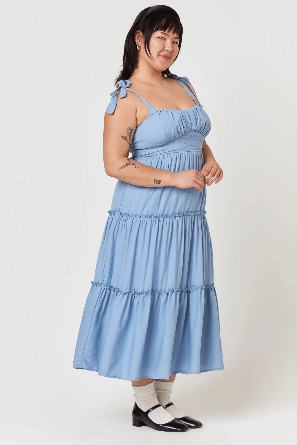 Light Blue Ruffle Midi Dress