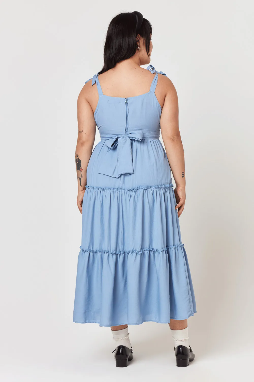 Light Blue Ruffle Midi Dress