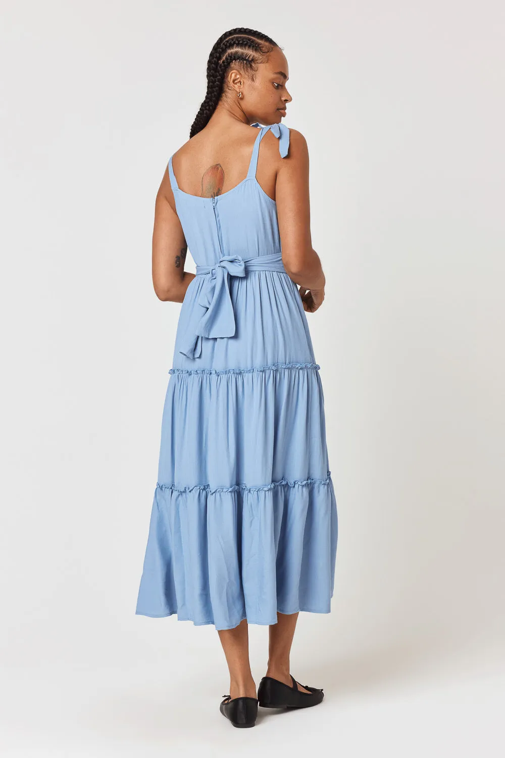 Light Blue Ruffle Midi Dress