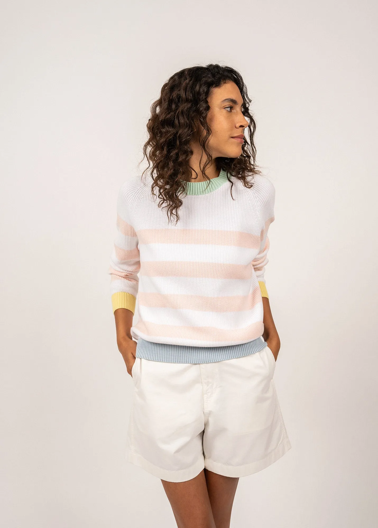 MALAGA - Striped Cotton Sweater for Women (WHITE / PASTEL CLUB)