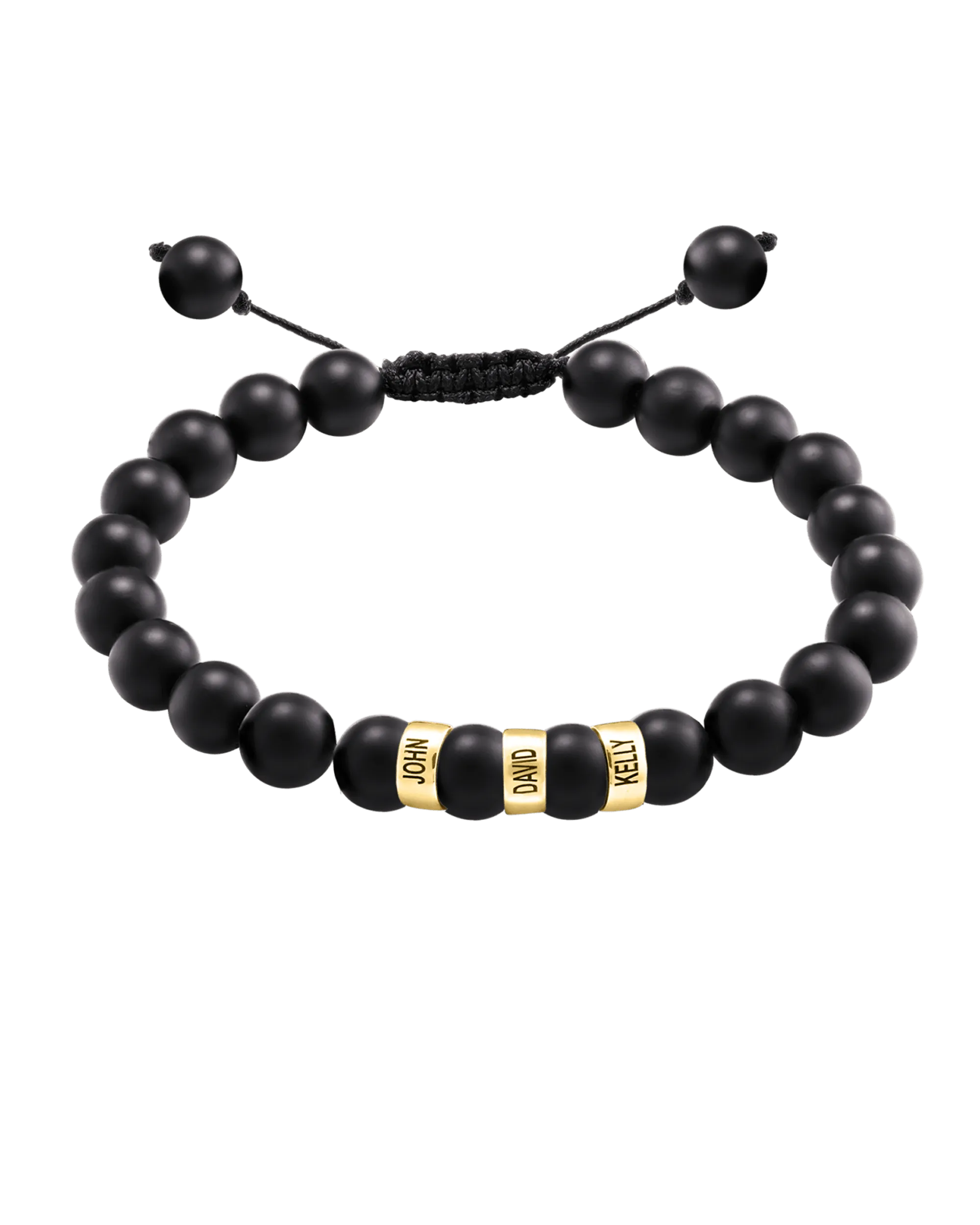 Men's Black Onyx Engravable Bead Bracelet - 14K Yellow Gold