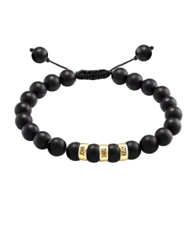 Men's Black Onyx Engravable Bead Bracelet - 14K Yellow Gold