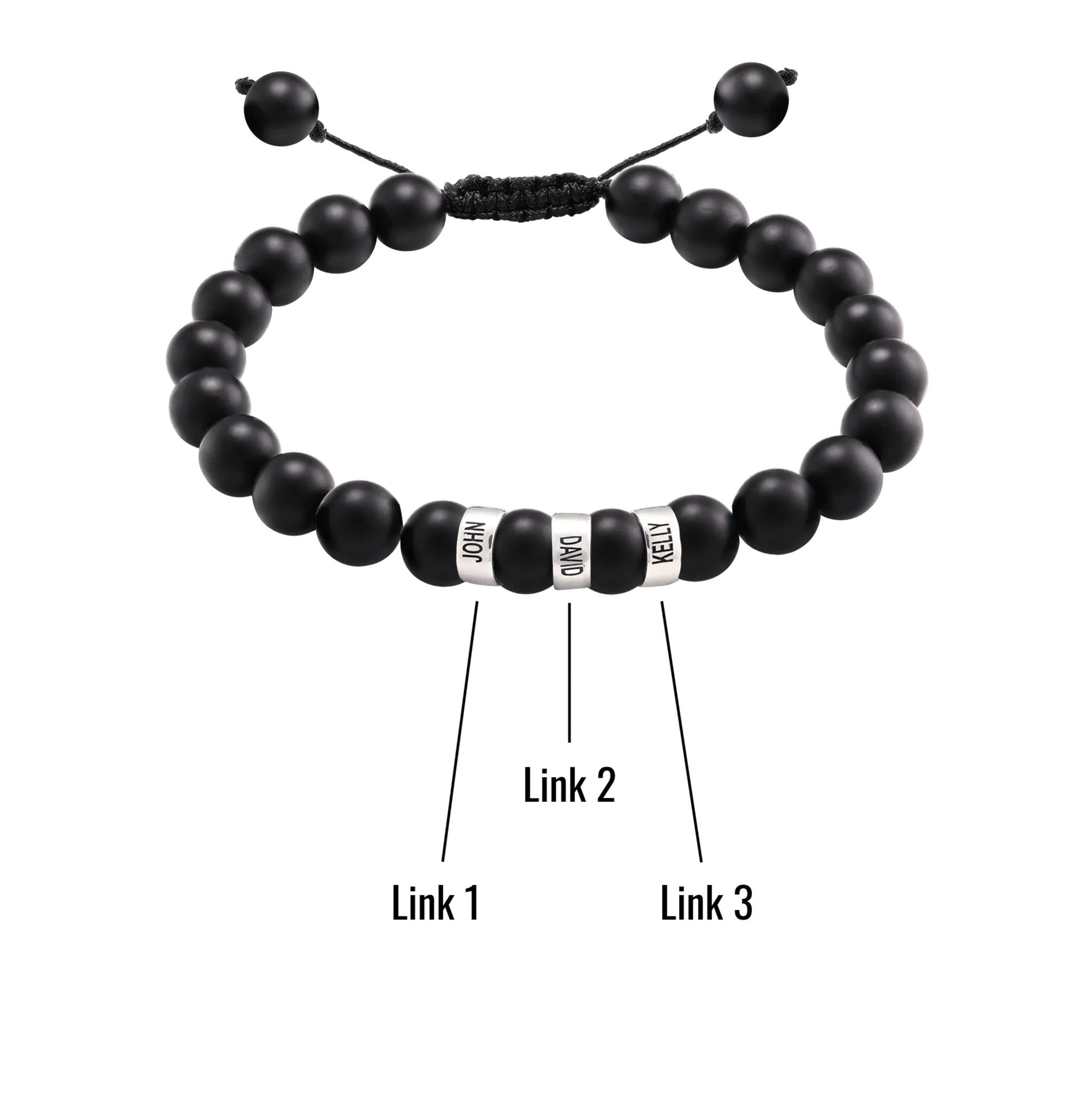 Men's Black Onyx Engravable Bead Bracelet - 925 Sterling Silver