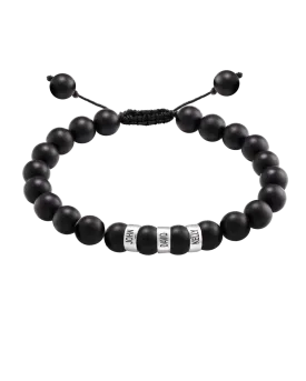 Men's Black Onyx Engravable Bead Bracelet - 925 Sterling Silver