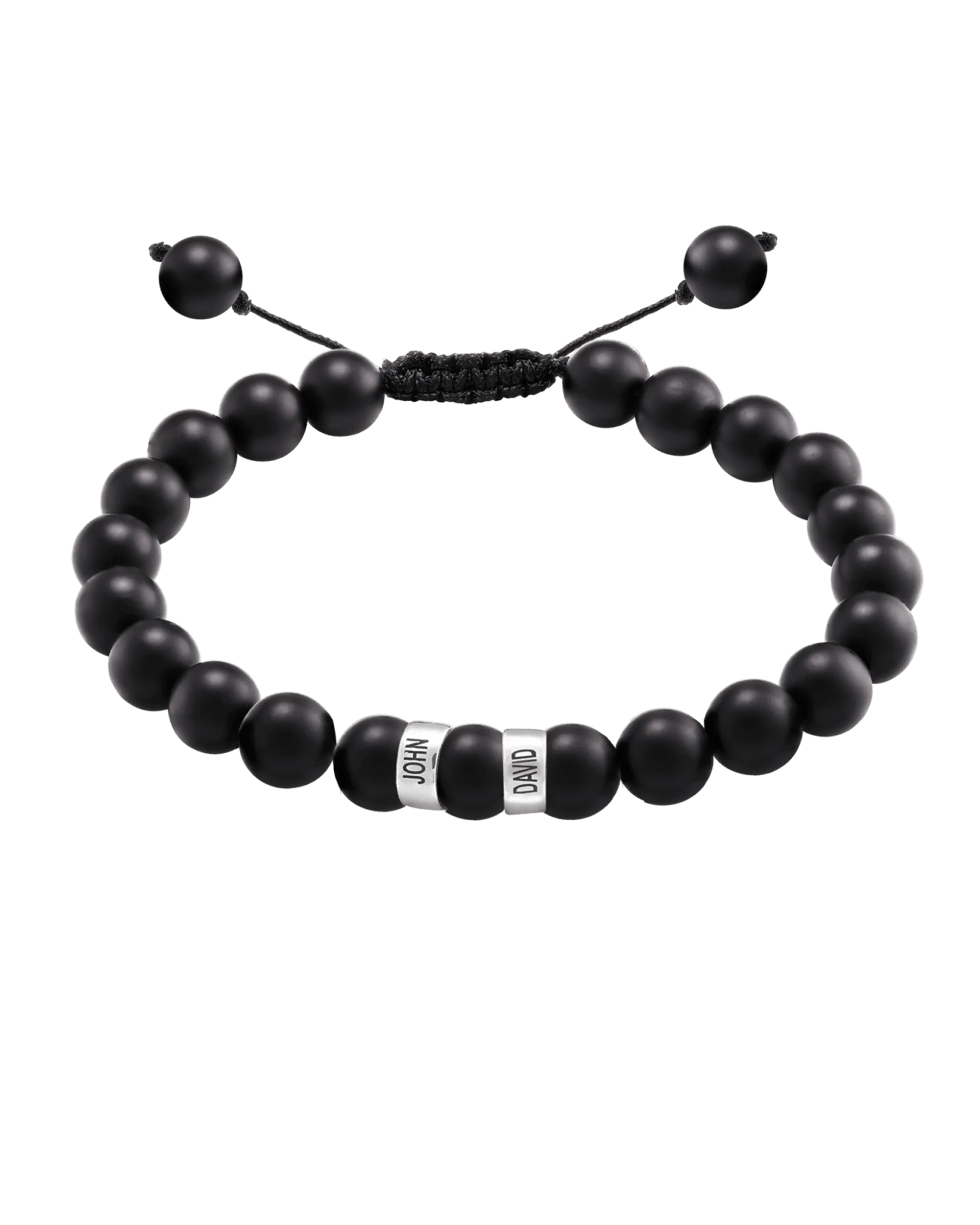 Men's Black Onyx Engravable Bead Bracelet - 925 Sterling Silver