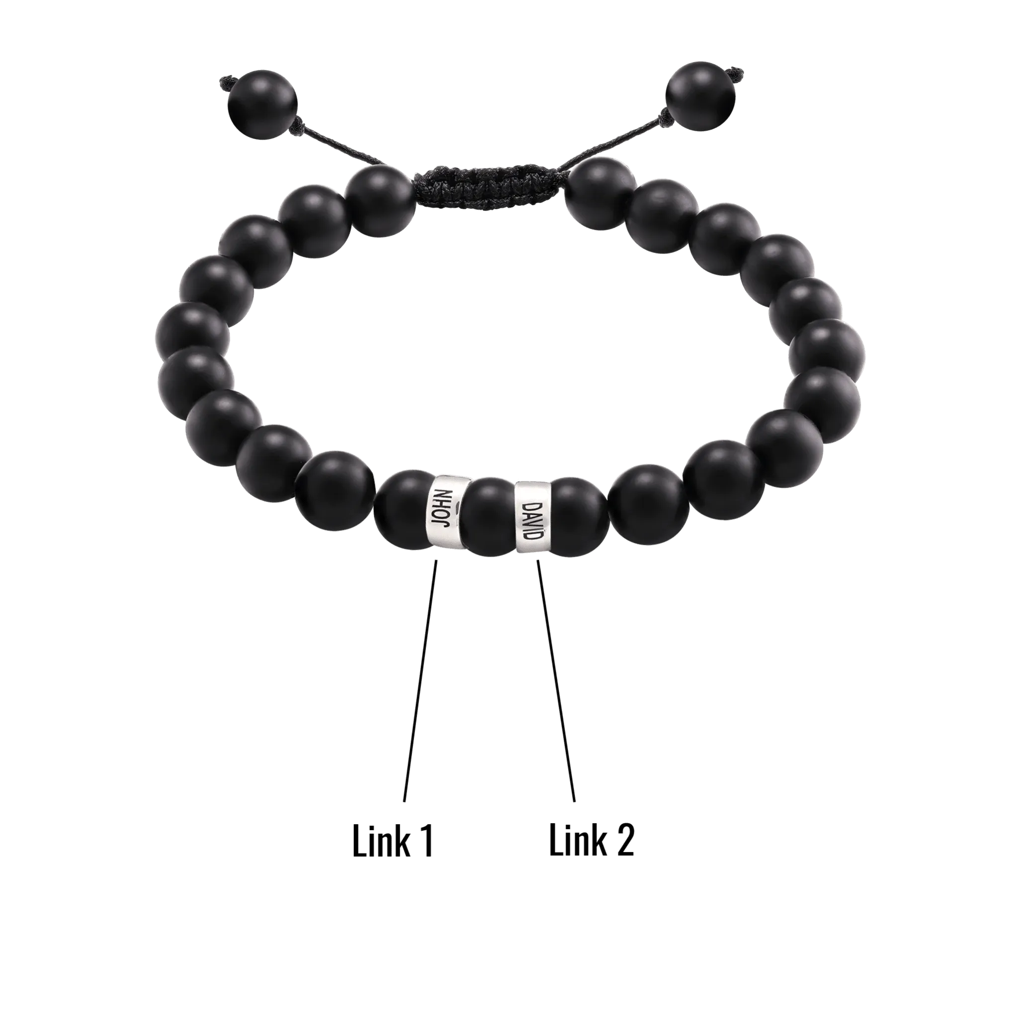 Men's Black Onyx Engravable Bead Bracelet - 925 Sterling Silver