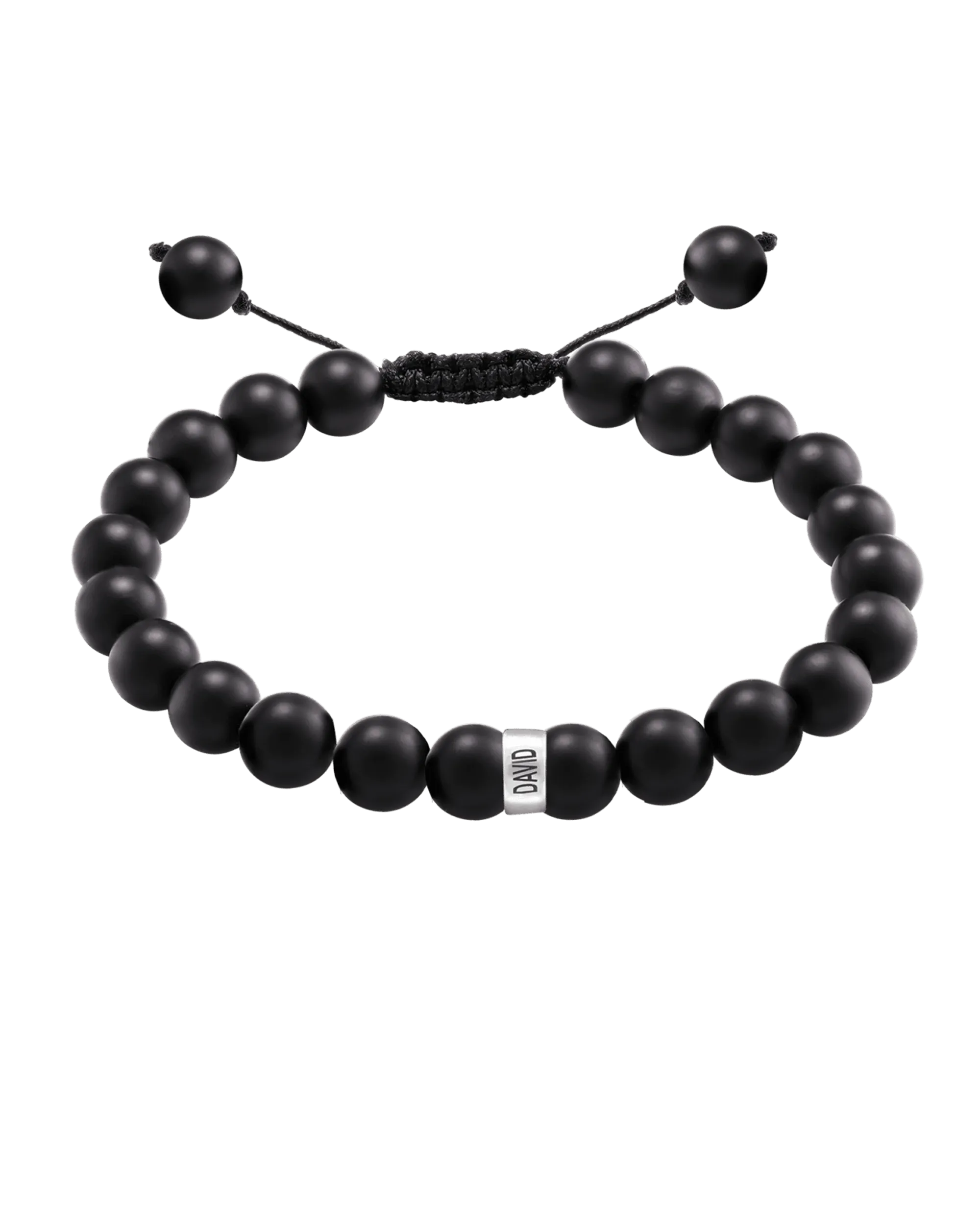 Men's Black Onyx Engravable Bead Bracelet - 925 Sterling Silver