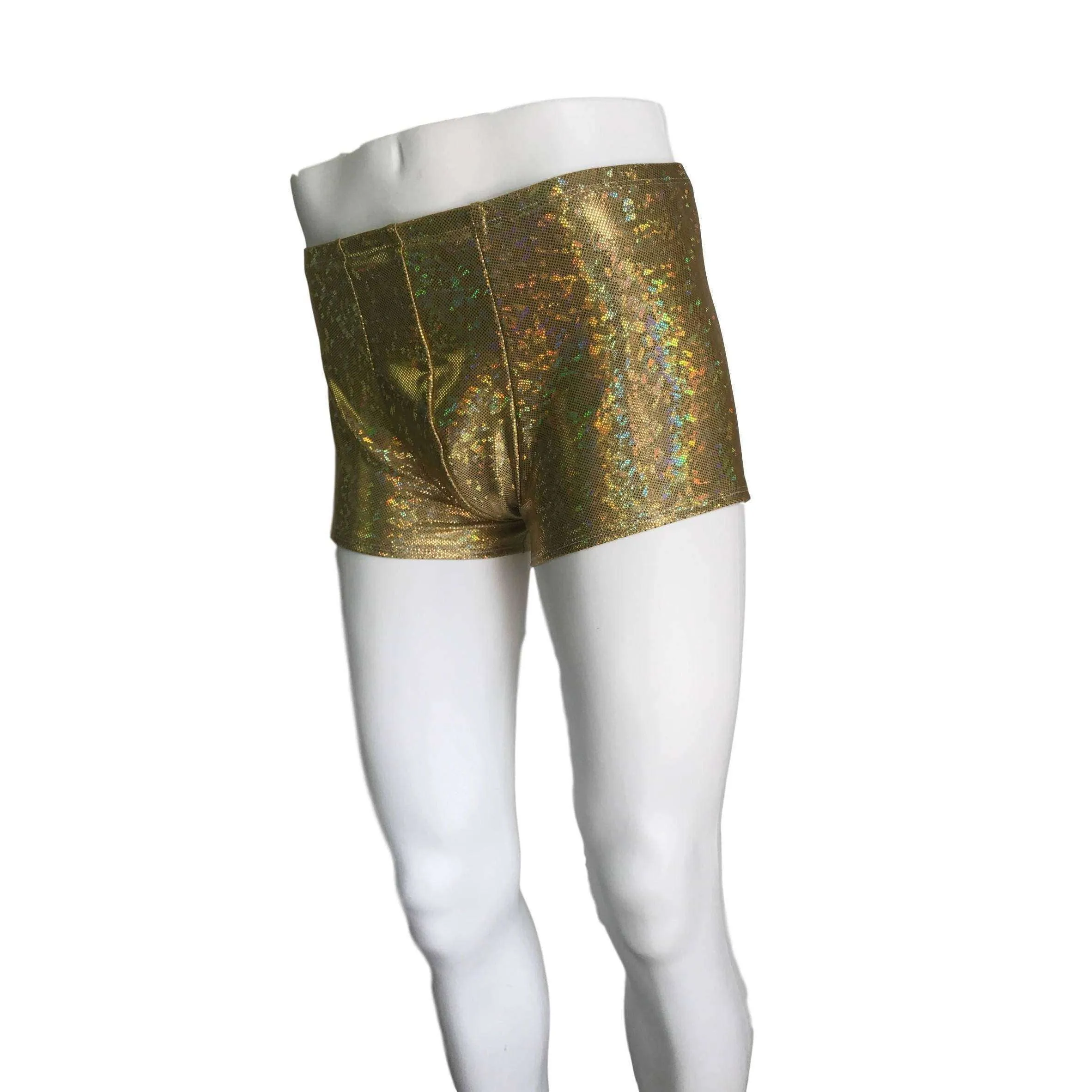 Men's Gold Shattered Glass Holographic Booty Shorts