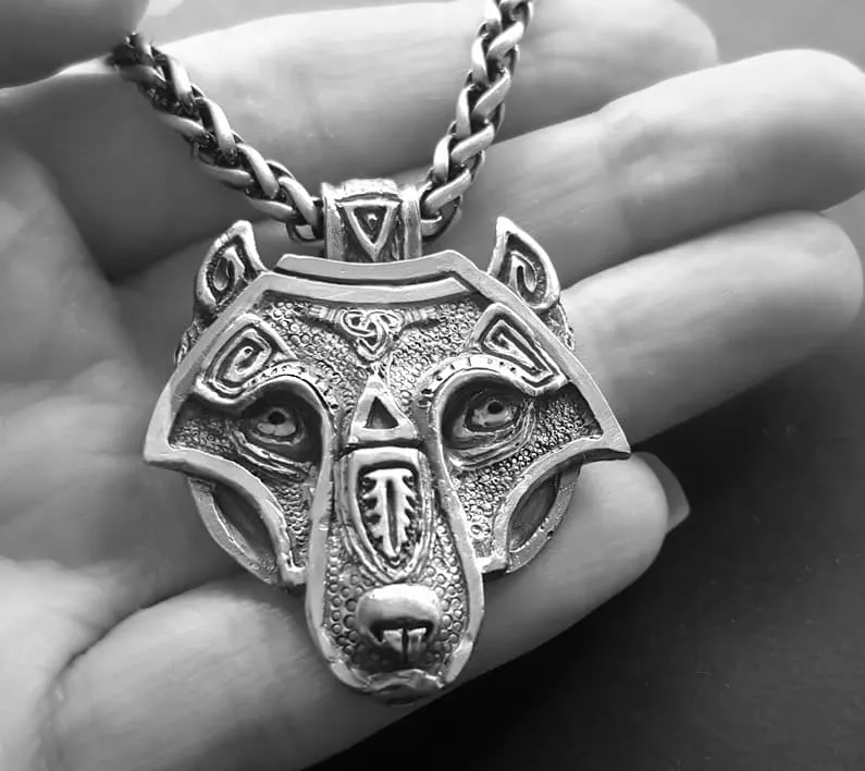 Mens Viking Wolf Necklace, Solid Silver Viking Pendant, Odin's Wolf,  Handmade Wolf Animal Jewellery