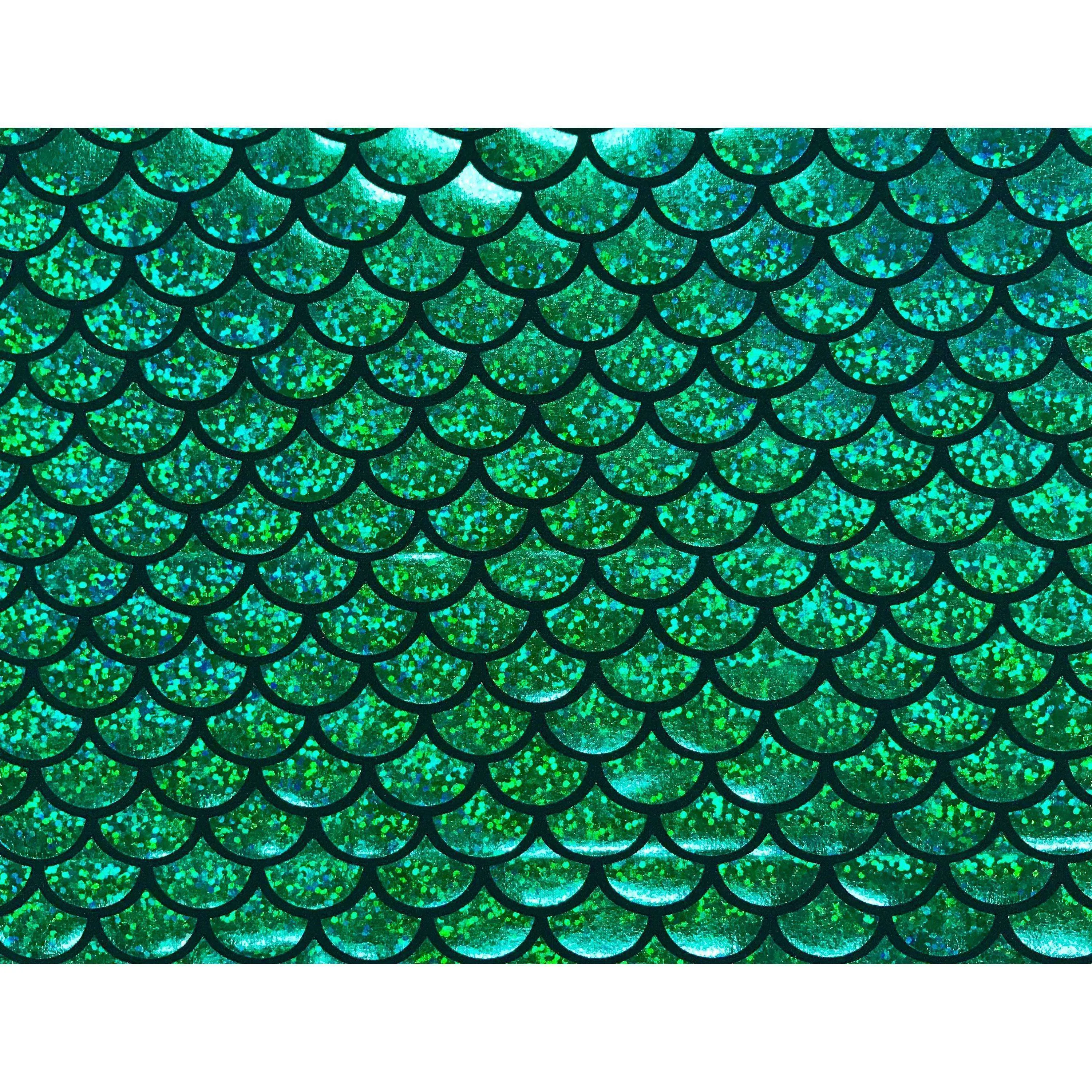 Mermaid Holographic Green Scales Poly Spandex Stretch Fabric by-the-yard