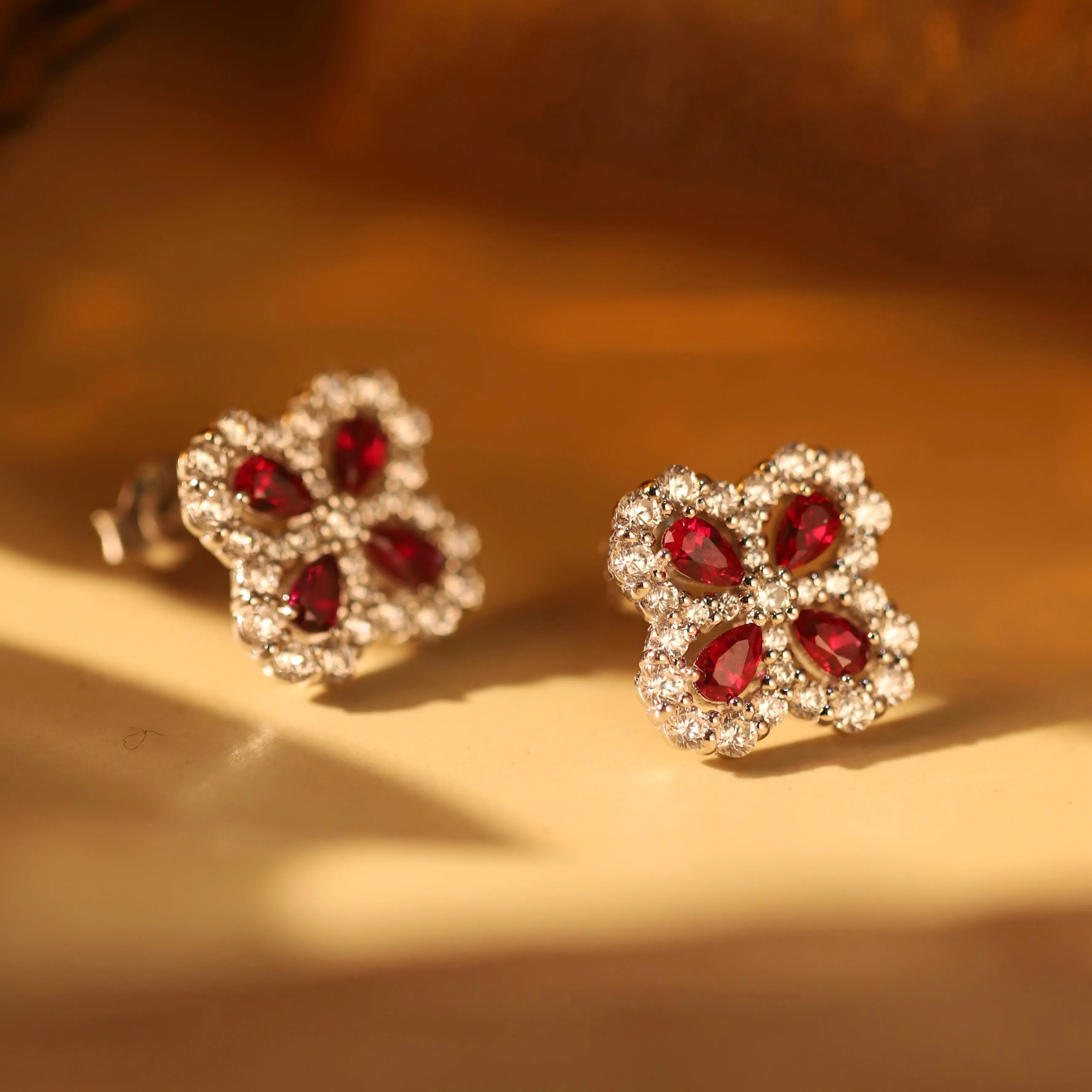 Meryl Lucky Four-Leaf Ruby Earrings