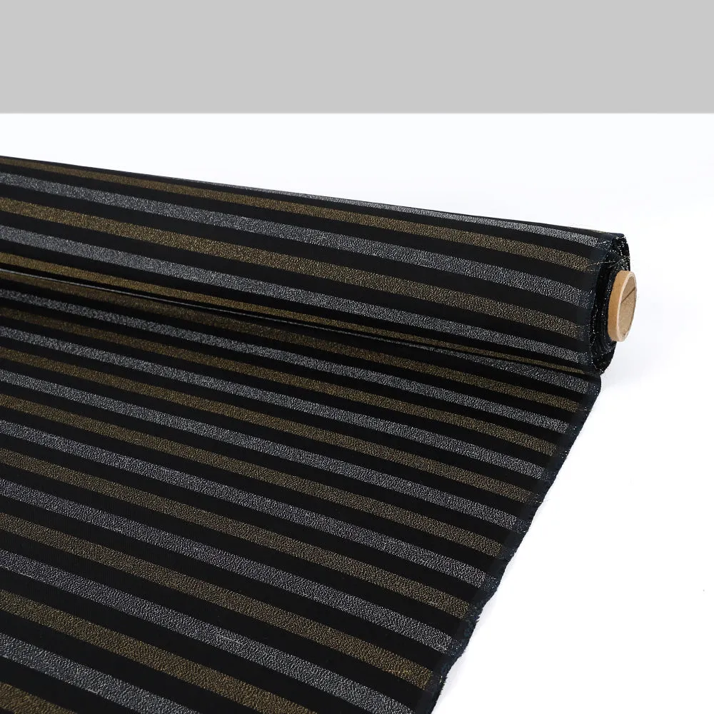 Metallic Weft Stripe Silk / Cotton - Black