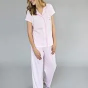 Mom Pink Stripe Notch Collar PJ Set