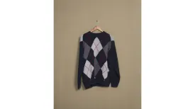 Navy Argyle Sweater - XL