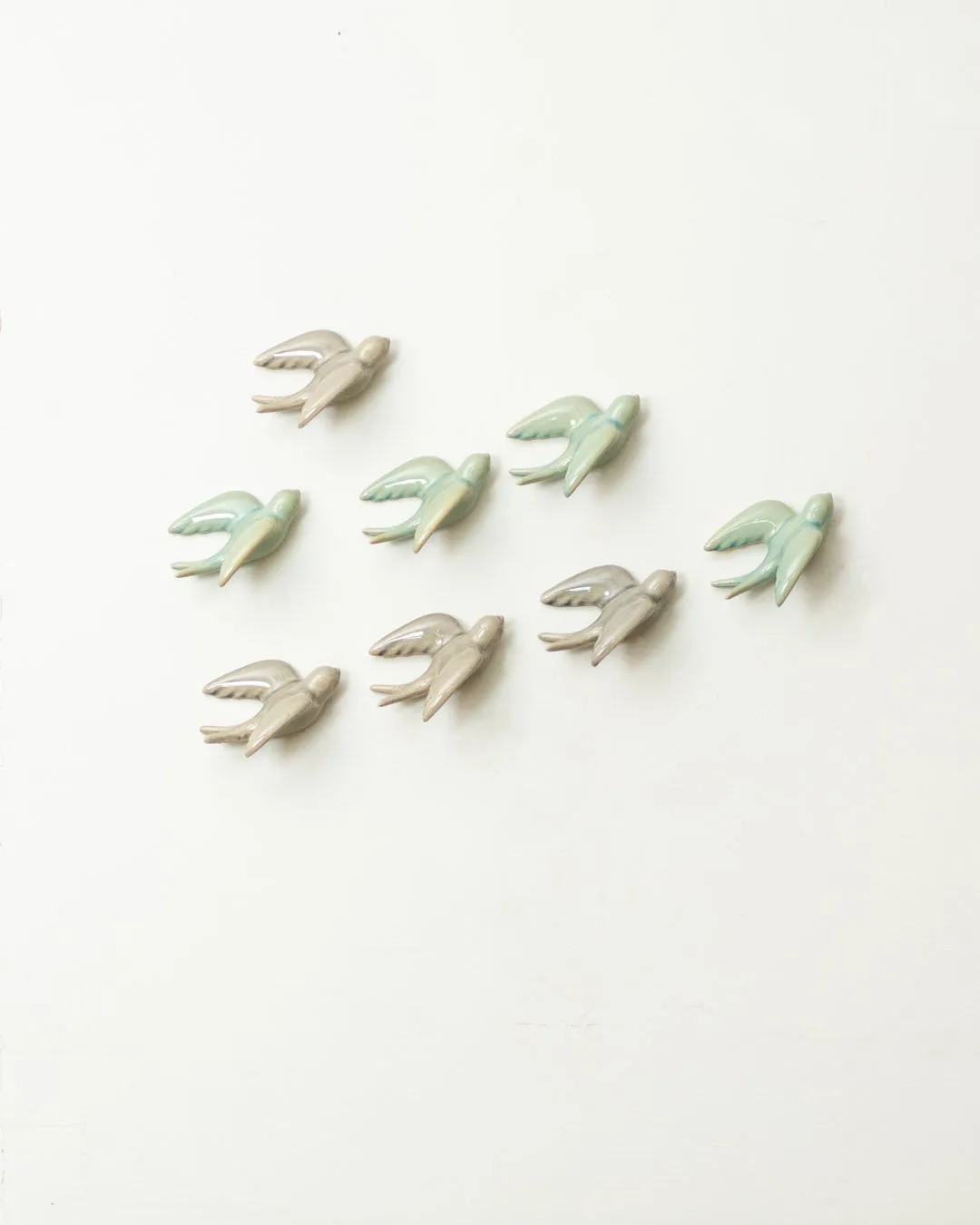 'Nightingale' Wall Mounted Ceramic Birds small - Set of 8