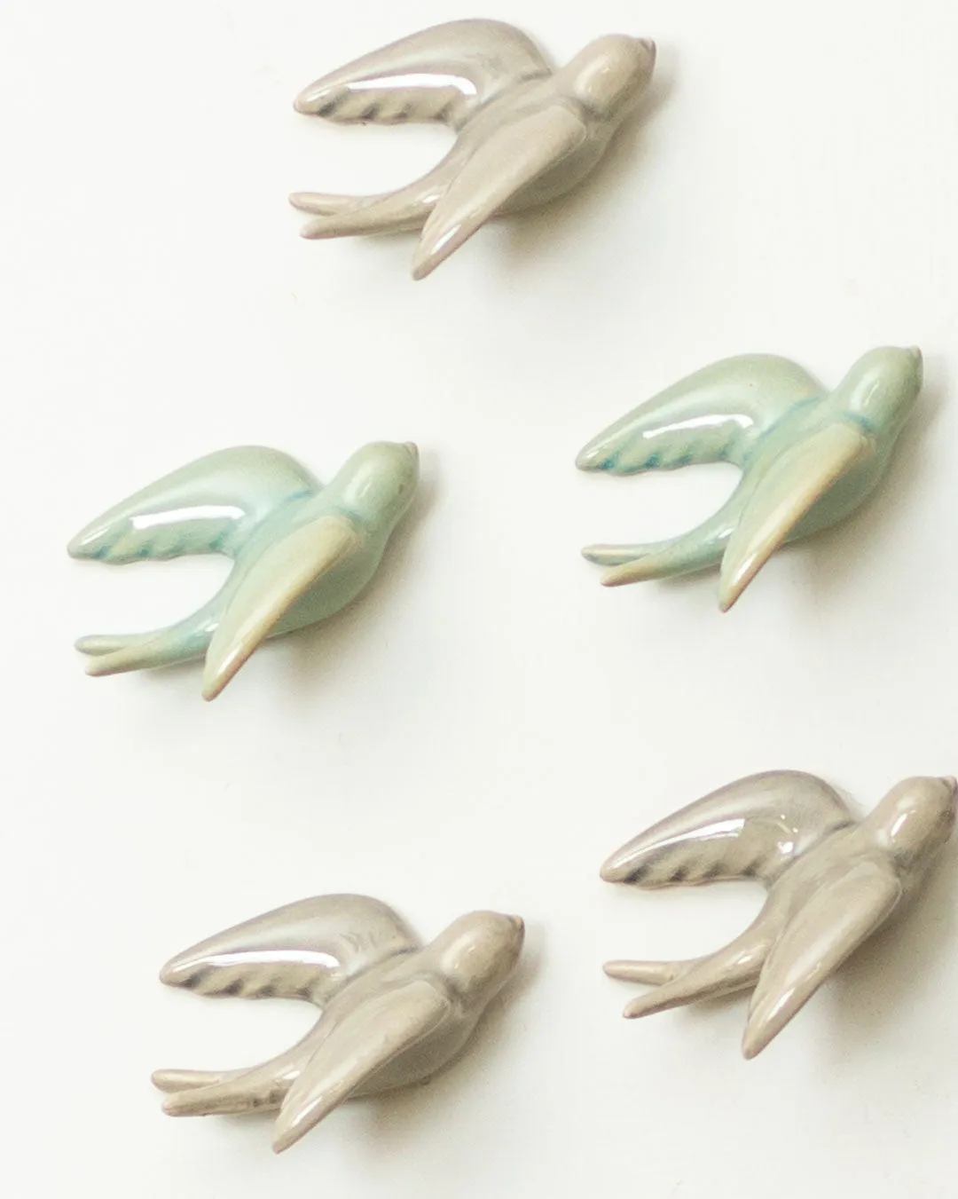 'Nightingale' Wall Mounted Ceramic Birds small - Set of 8