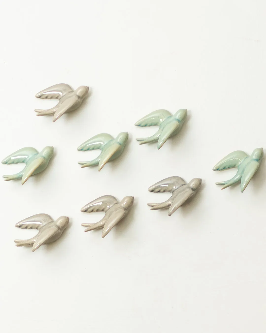 'Nightingale' Wall Mounted Ceramic Birds small - Set of 8