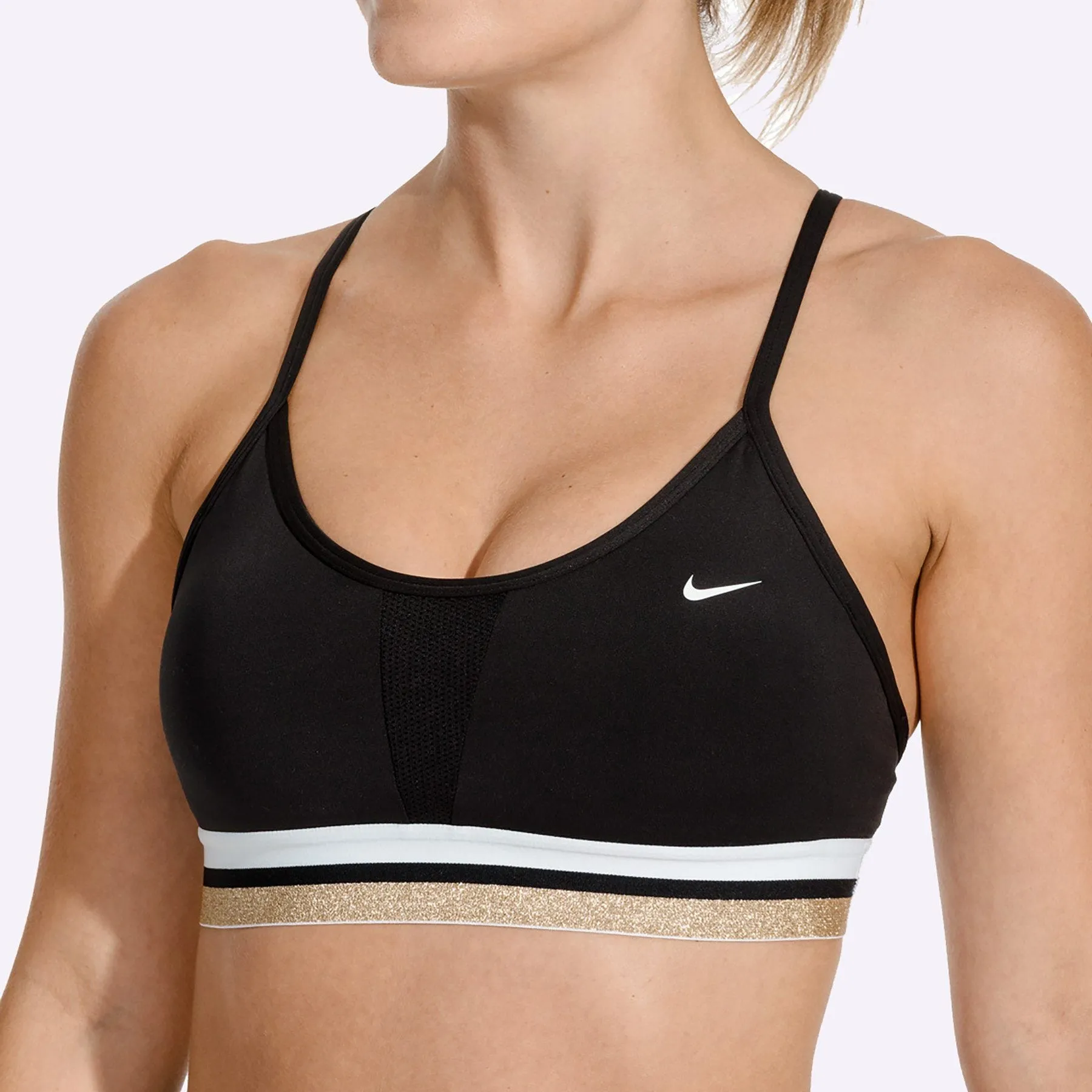 Nike Indy Women's Light-Support Sports Bra - BLACK/WHITE/METALLIC GOLD/WHITE