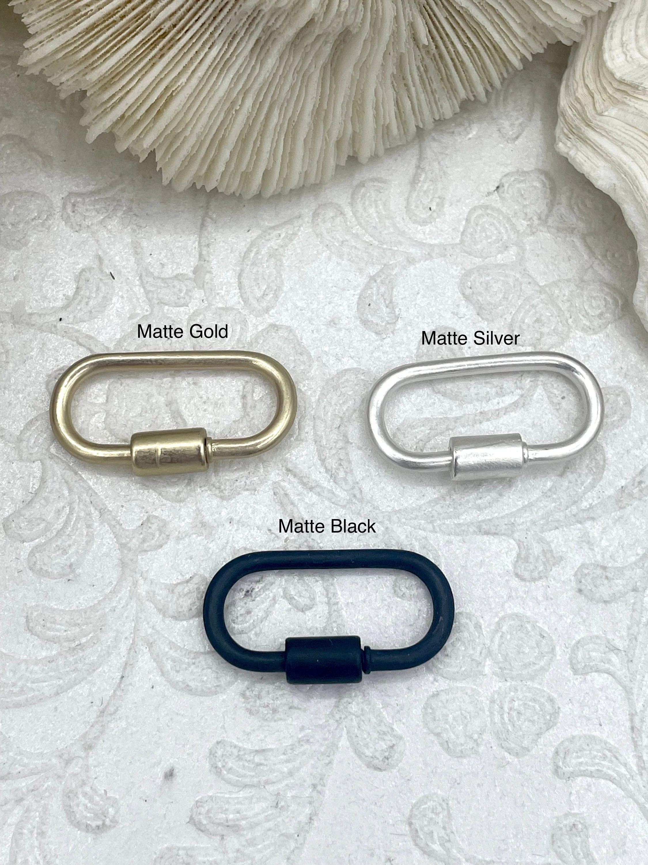 Oval Carabiner lock clasp. Mixed Metals, Brass Carabiner Screw Clasp, Carabiner Screw Pendant, Screw Connector Lock. Matte Gun, Matte Gold