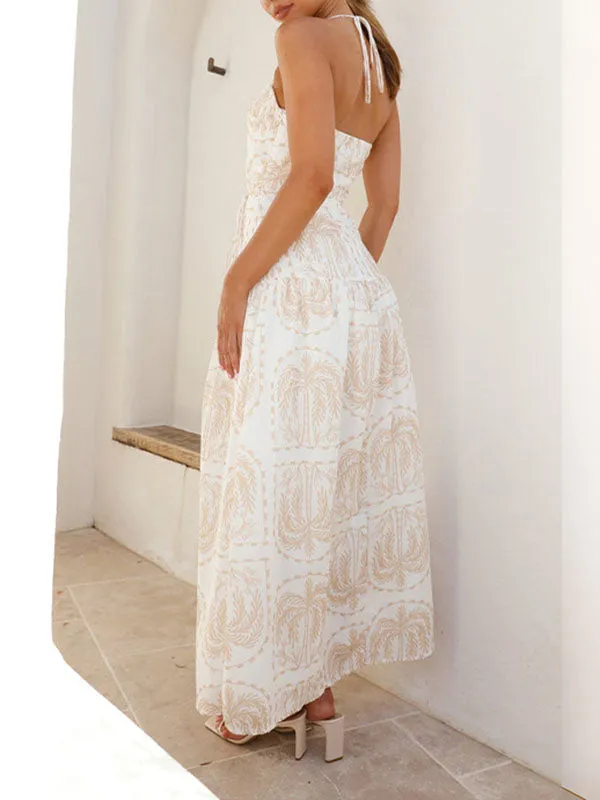 Palm Printed Halterneck Maxi Dress