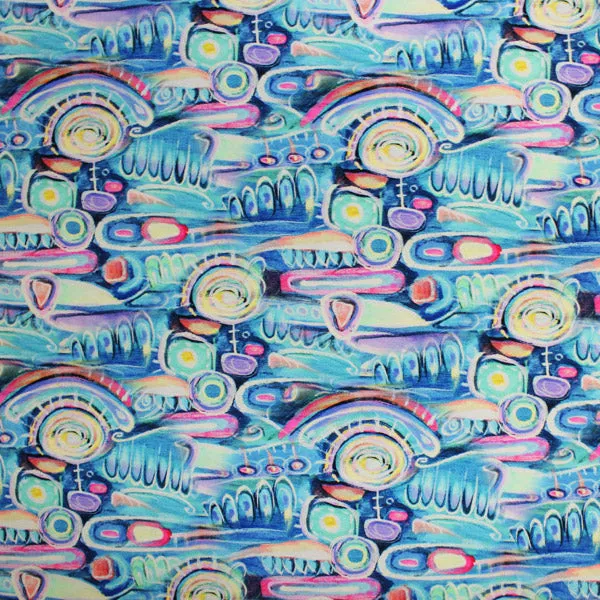 Pastel Finger Painting Printed Spandex | Blue Moon Fabrics