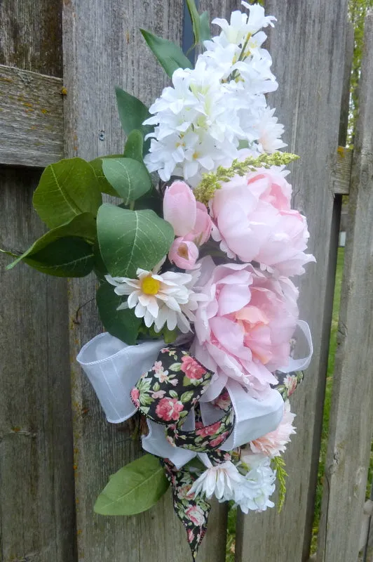 Peony Wreath for Spring, Pink and White Front door decor