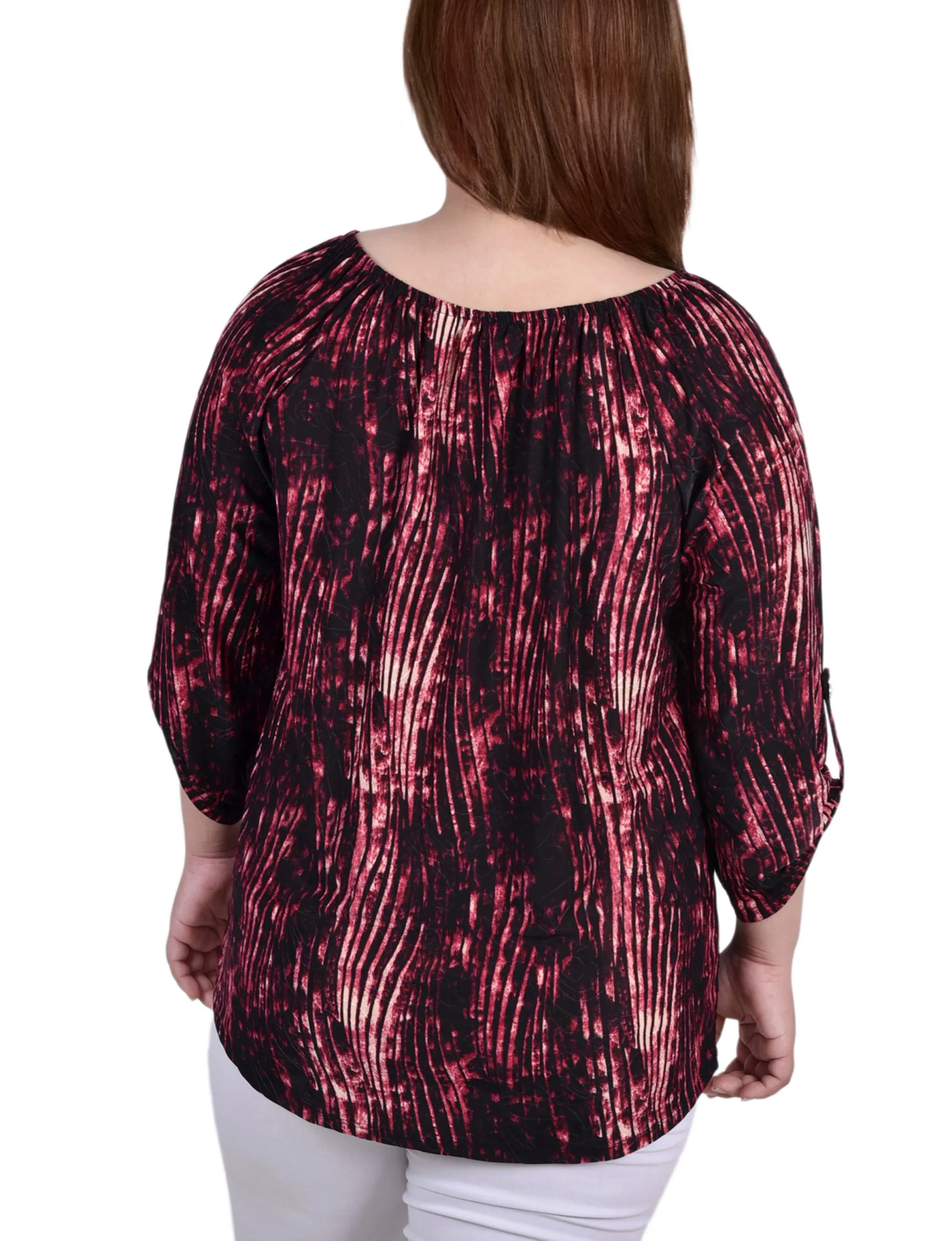 Plus Size 3/4 Push Tab Round Neck Top