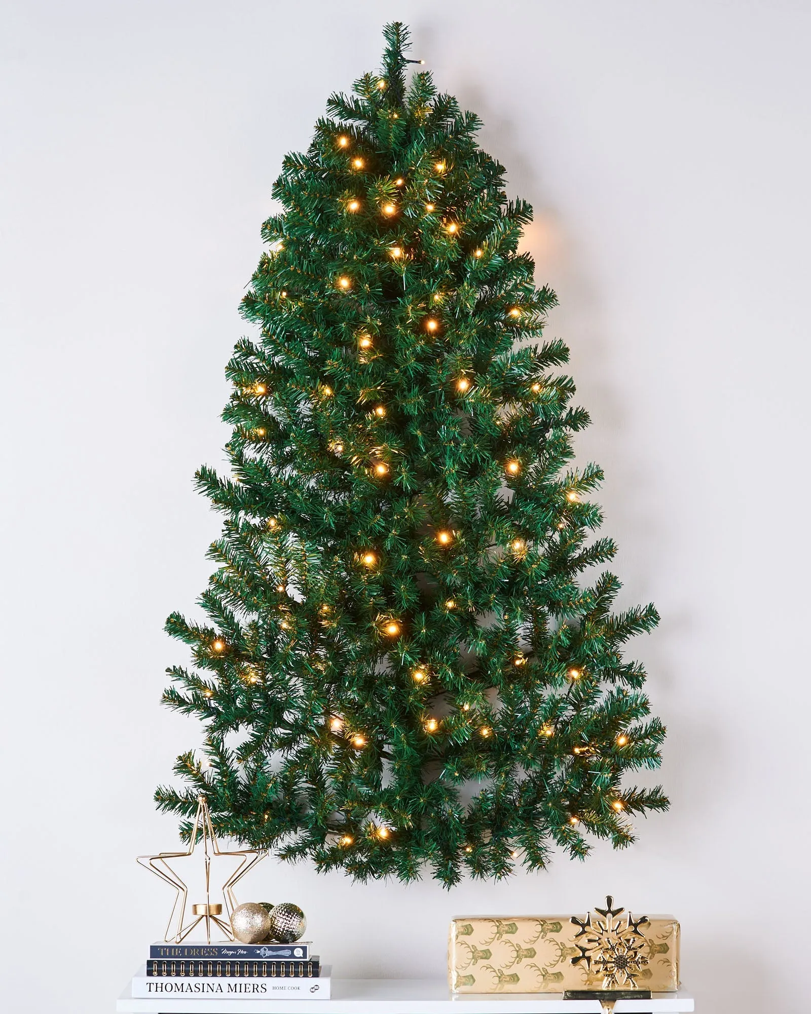 Pre-Lit Green Wall Mounted Christmas Tree, 3 ft