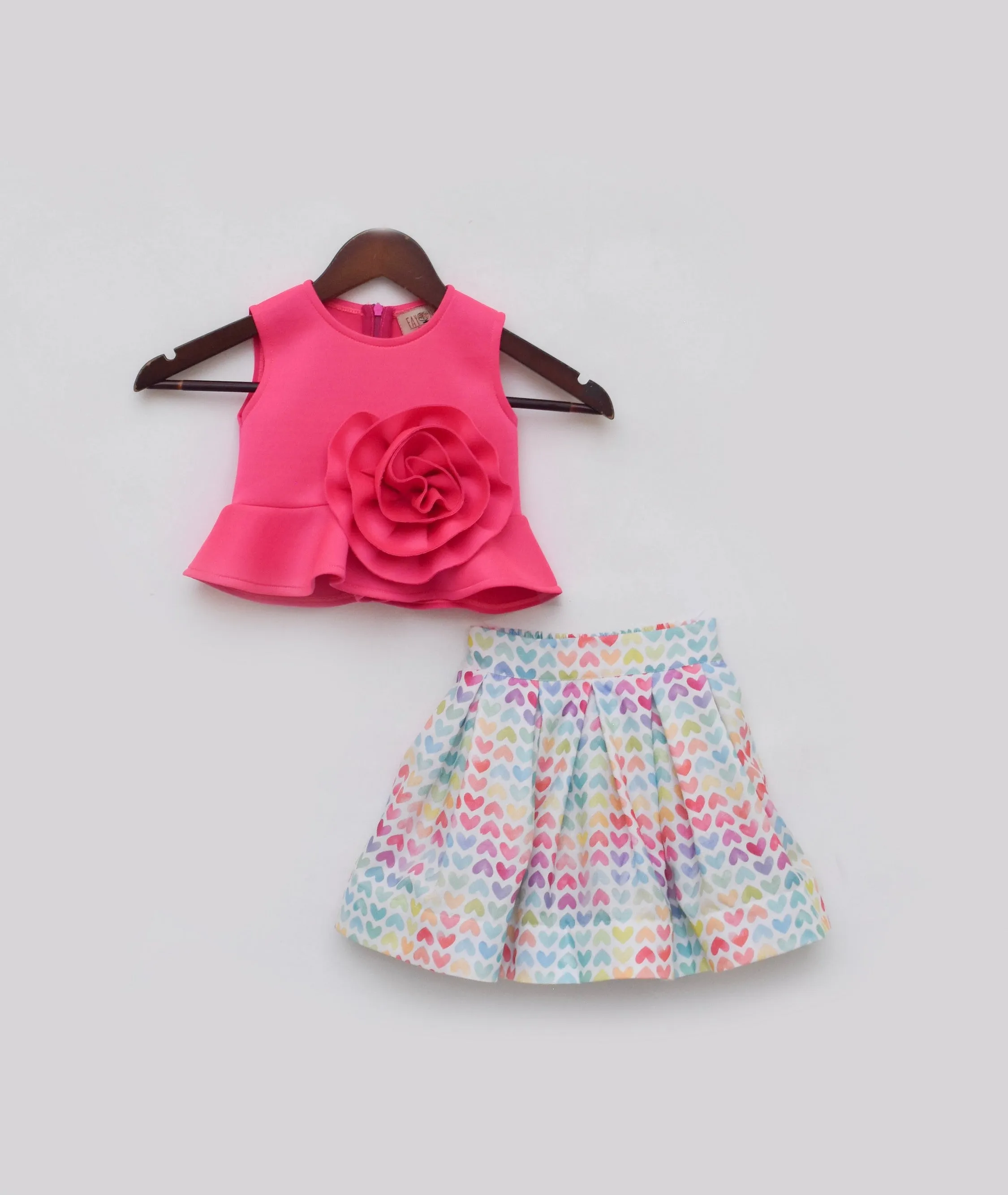 Pre Order: Pink Lycra Top with Printed Skirt