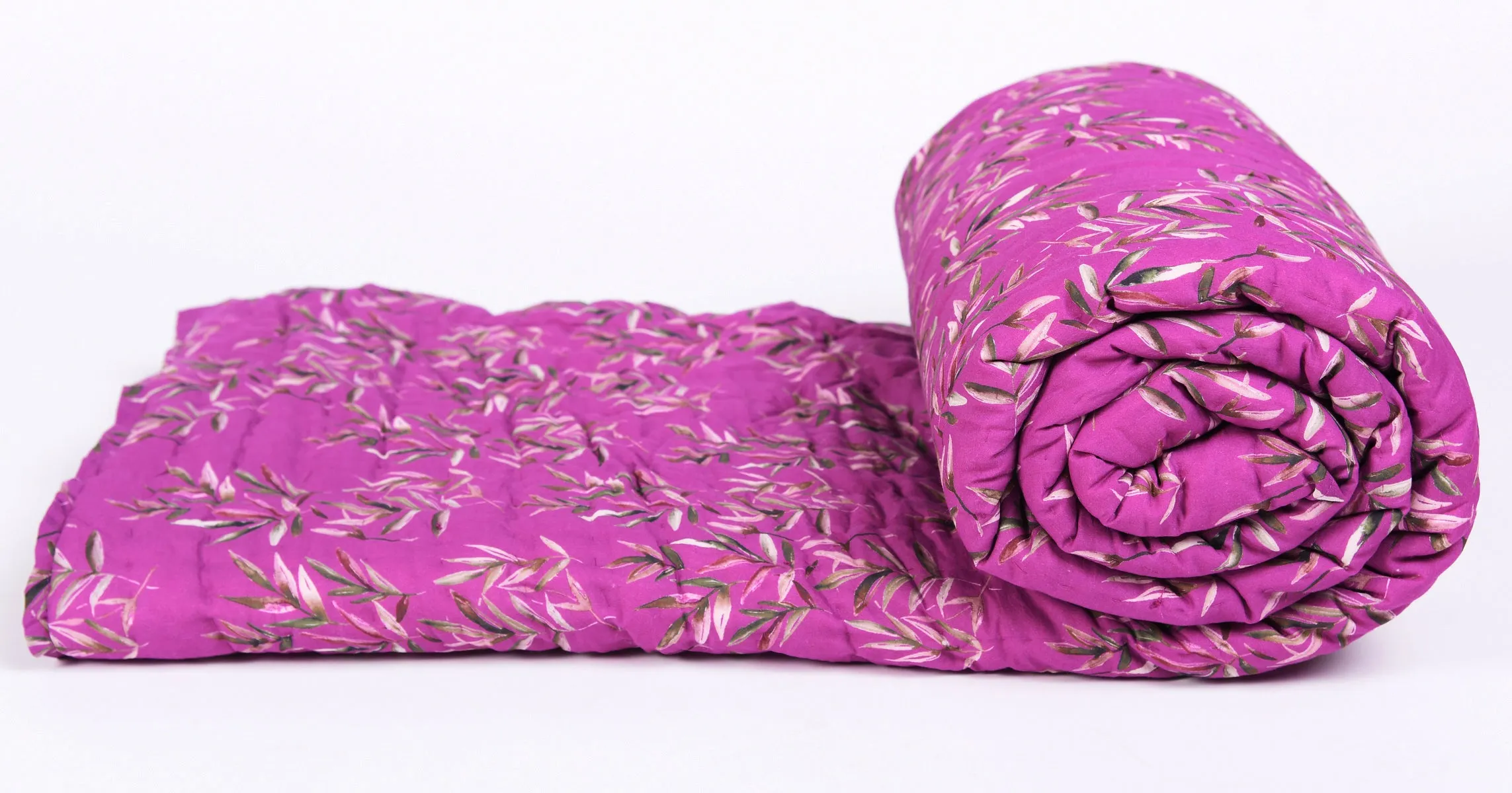 Purple Leaves Printed Cotton Quilt | Jaipuri Razai