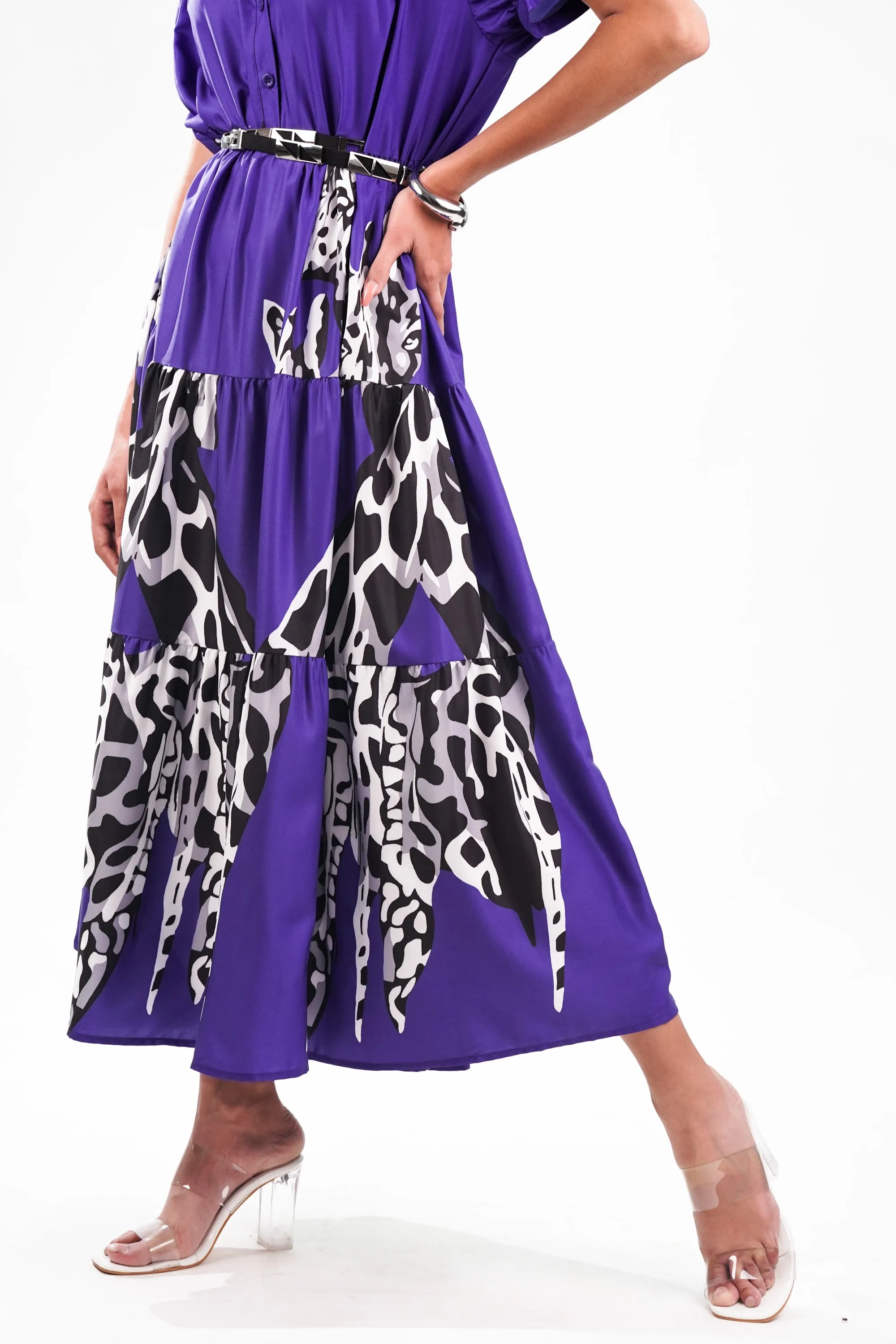 Purple Printed Tiered Dress