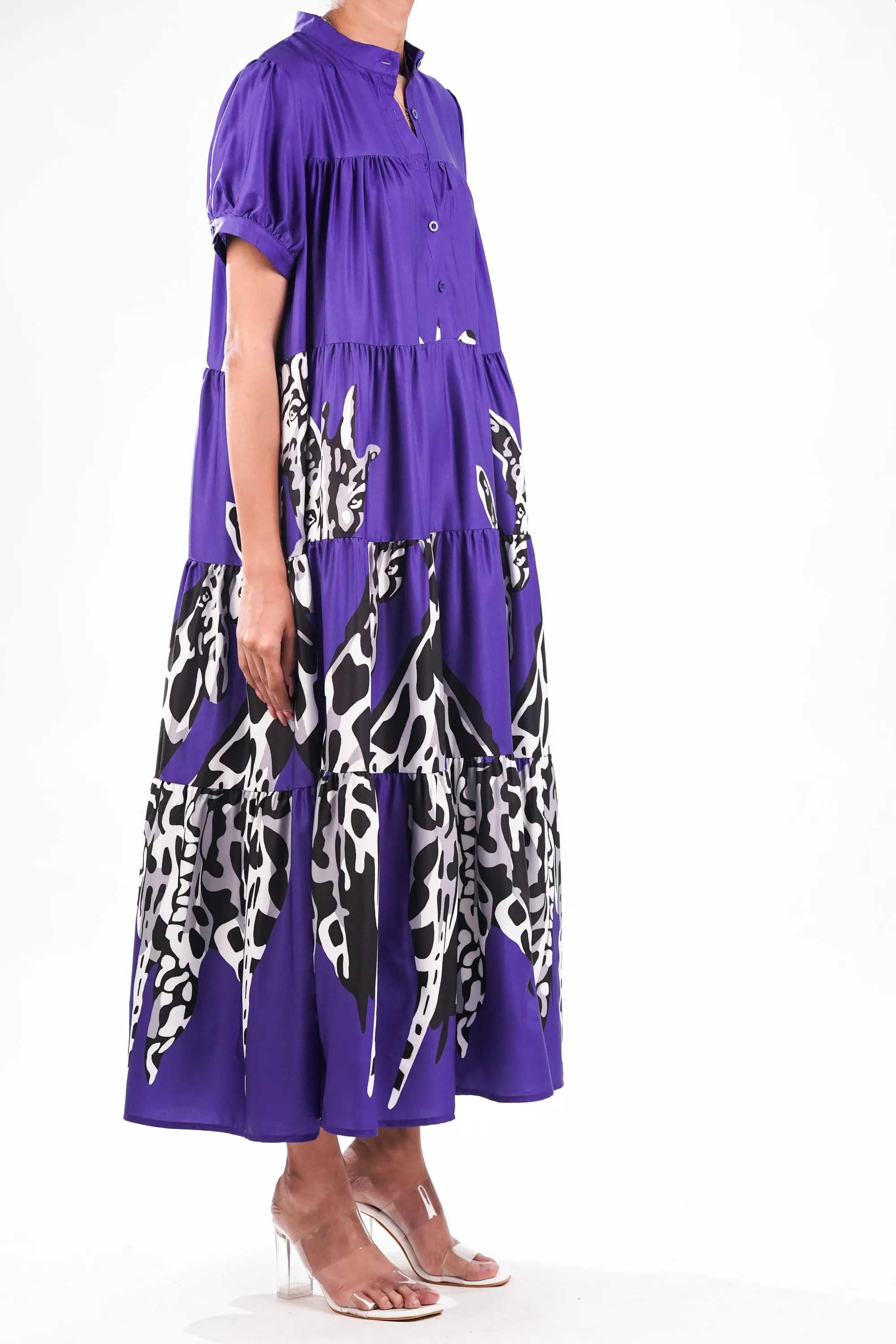 Purple Printed Tiered Dress