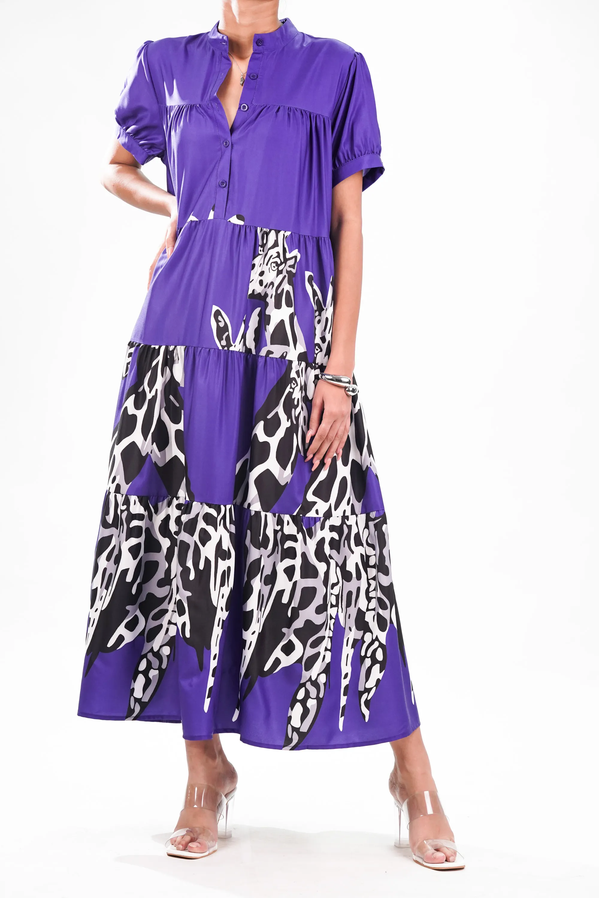 Purple Printed Tiered Dress