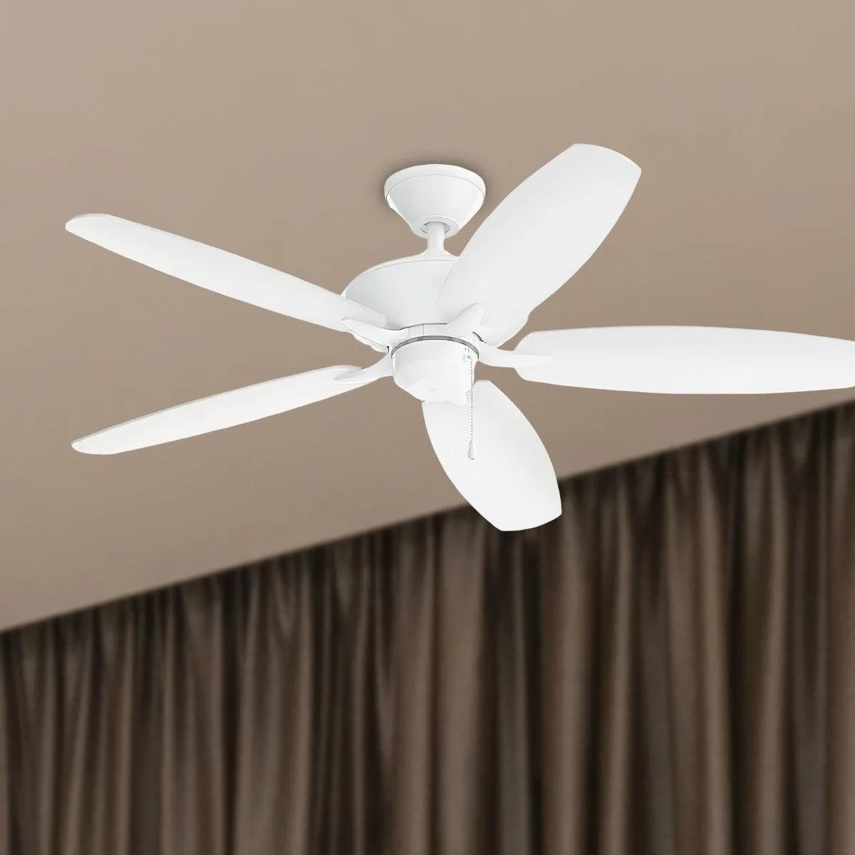 Renew Patio 52 Inch Matte White Damp Rated Ceiling Fan with Pull Chain