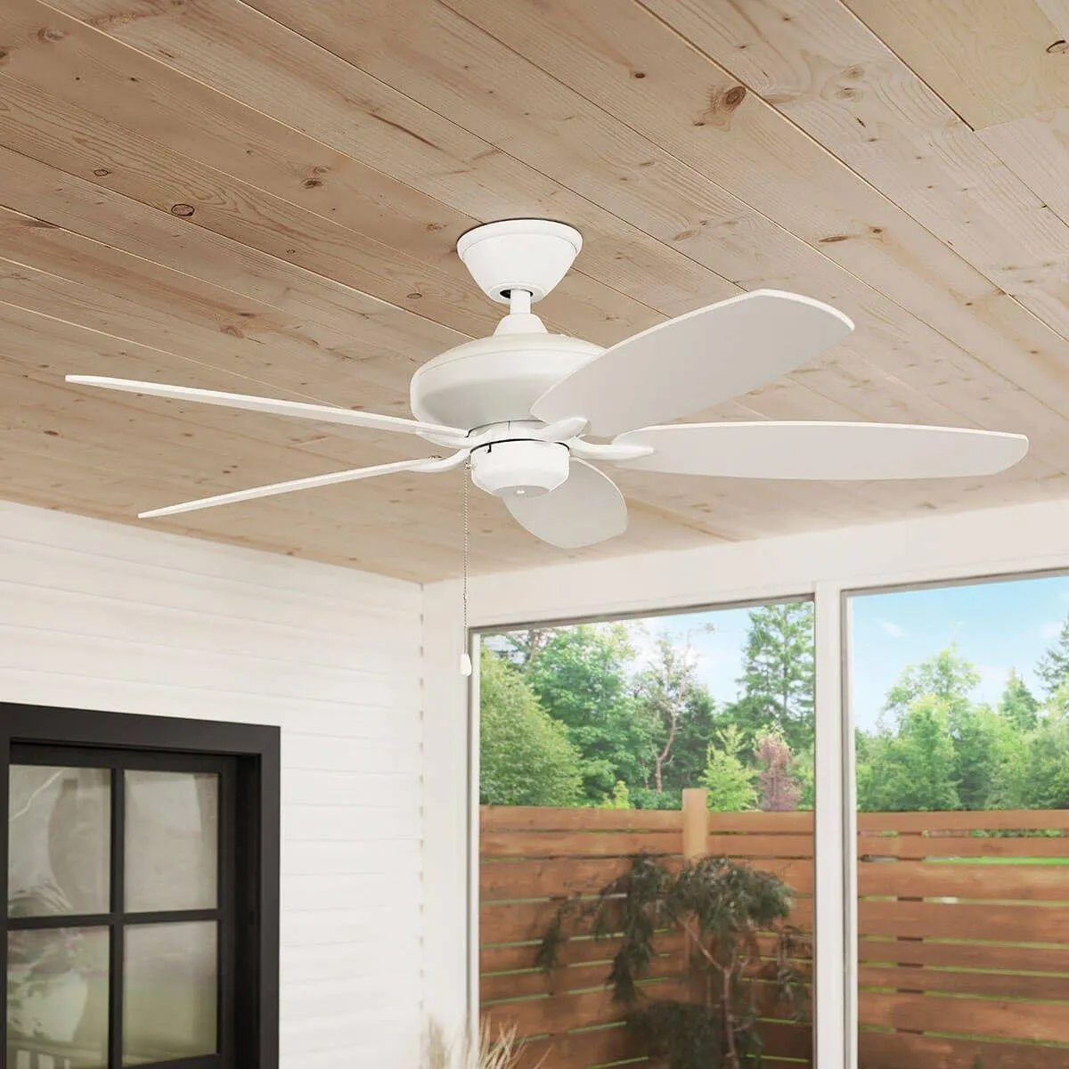 Renew Patio 52 Inch Matte White Damp Rated Ceiling Fan with Pull Chain