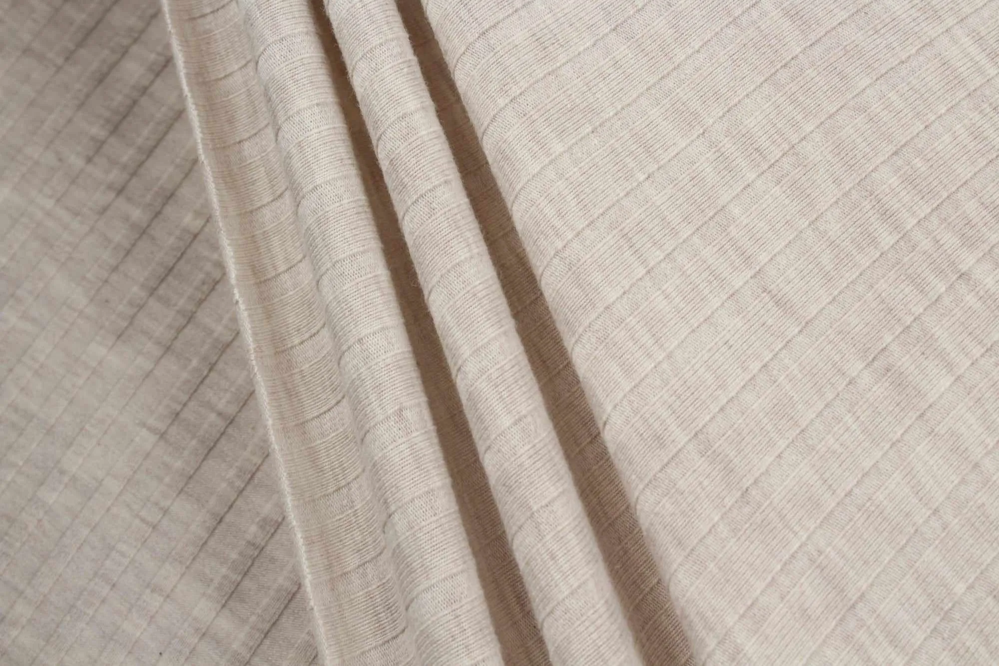 Roll 8 Mts - Stretch Cotton Rib 6x3 for Tops - Soft Touch (Beige Melange) - Offer: 10,50€/Mt