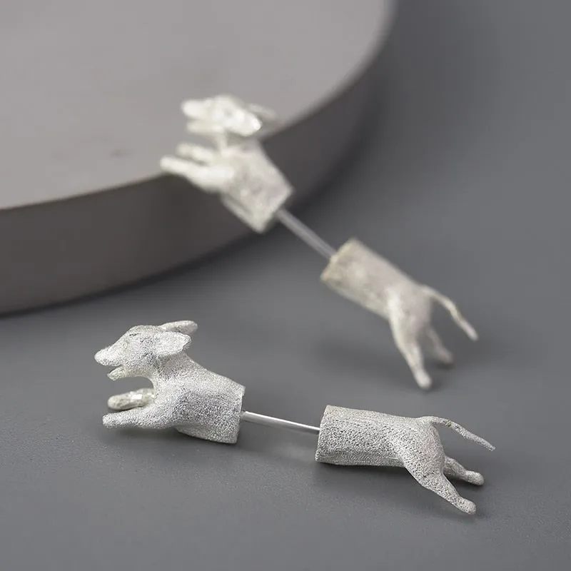 Running Dachshund Sterling Silver Stud Earrings