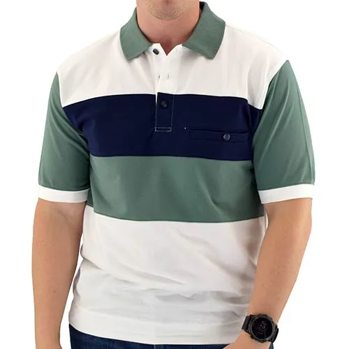 Short Sleeve 3 Button Banded Bottom Knit Collar - 6190-189 Big and Tall Sage