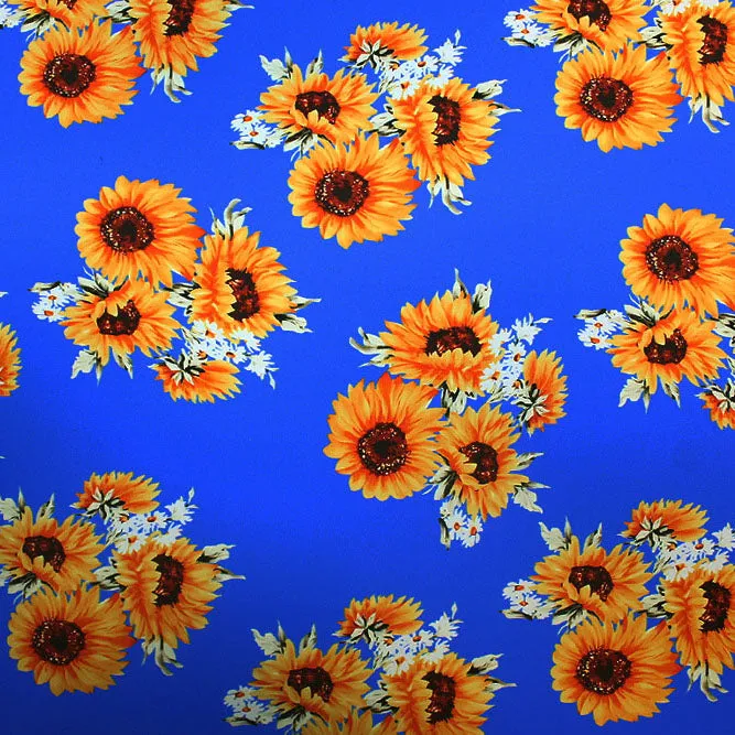 Sunflower Clusters Printed Spandex Fabric | Blue Moon Fabrics