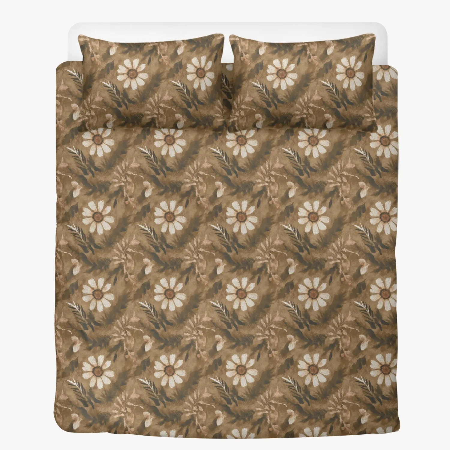 Vampire Art 3-Piece Retro Polyester Bedding Set - Brown Vintage Flowers