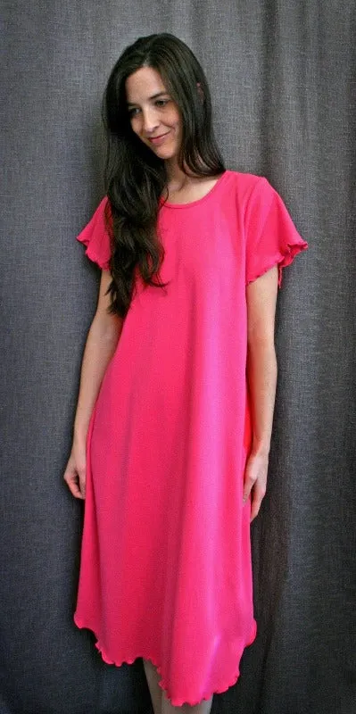 Vibrant Brights Short Sleeve 3/4 Length Gown Interlock Collection Hot Pink