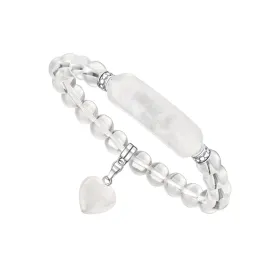 VINCHIC 8MM Clear Quartz Love Heart Stretch Bracelet Energy Crystal Bracelet for Women Girls