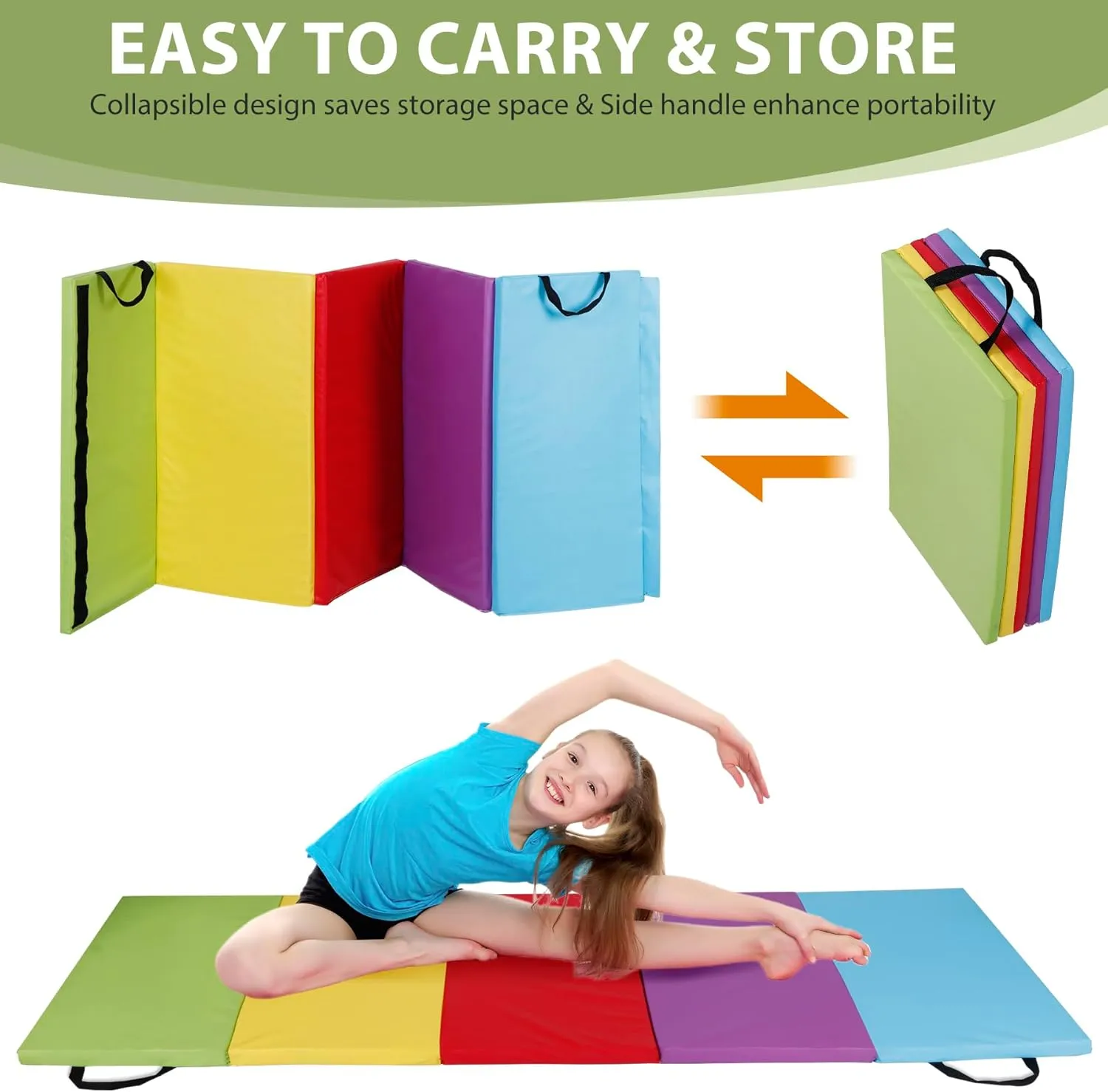 ZENY™ Gymnastics Tumbling Mat for Kids, 4 Folding Lightweight Padded Foldable Exercise Mat w/Carrying Handle for Home Gyms Indoor Outdoor