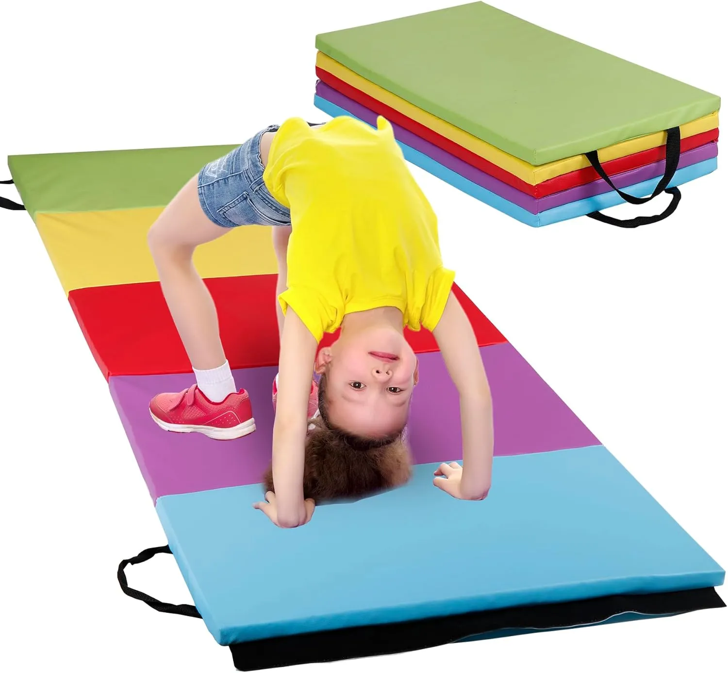 ZENY™ Gymnastics Tumbling Mat for Kids, 4 Folding Lightweight Padded Foldable Exercise Mat w/Carrying Handle for Home Gyms Indoor Outdoor